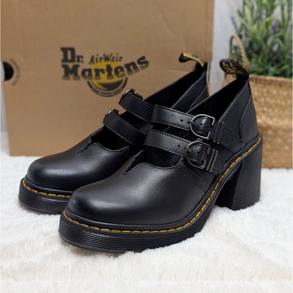 Dr. Martens Eviee Black Sendal Leather Heeled Shoes Women's 10 UK 8 NIB - Picture 4 of 15